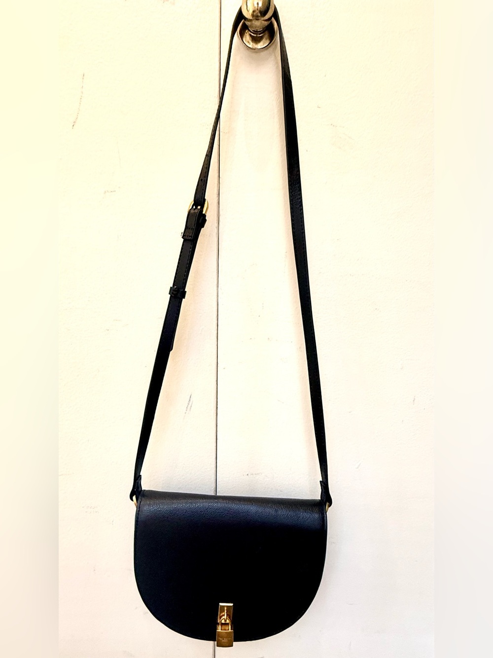 Ted Baker London Black Leather Crossbody Saddle Bag with Gold Hardware
